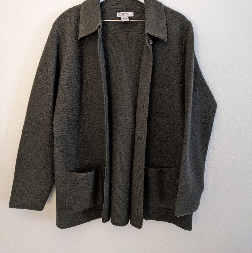 Vintage Cherokee Olive Wool Button Down Cardigan